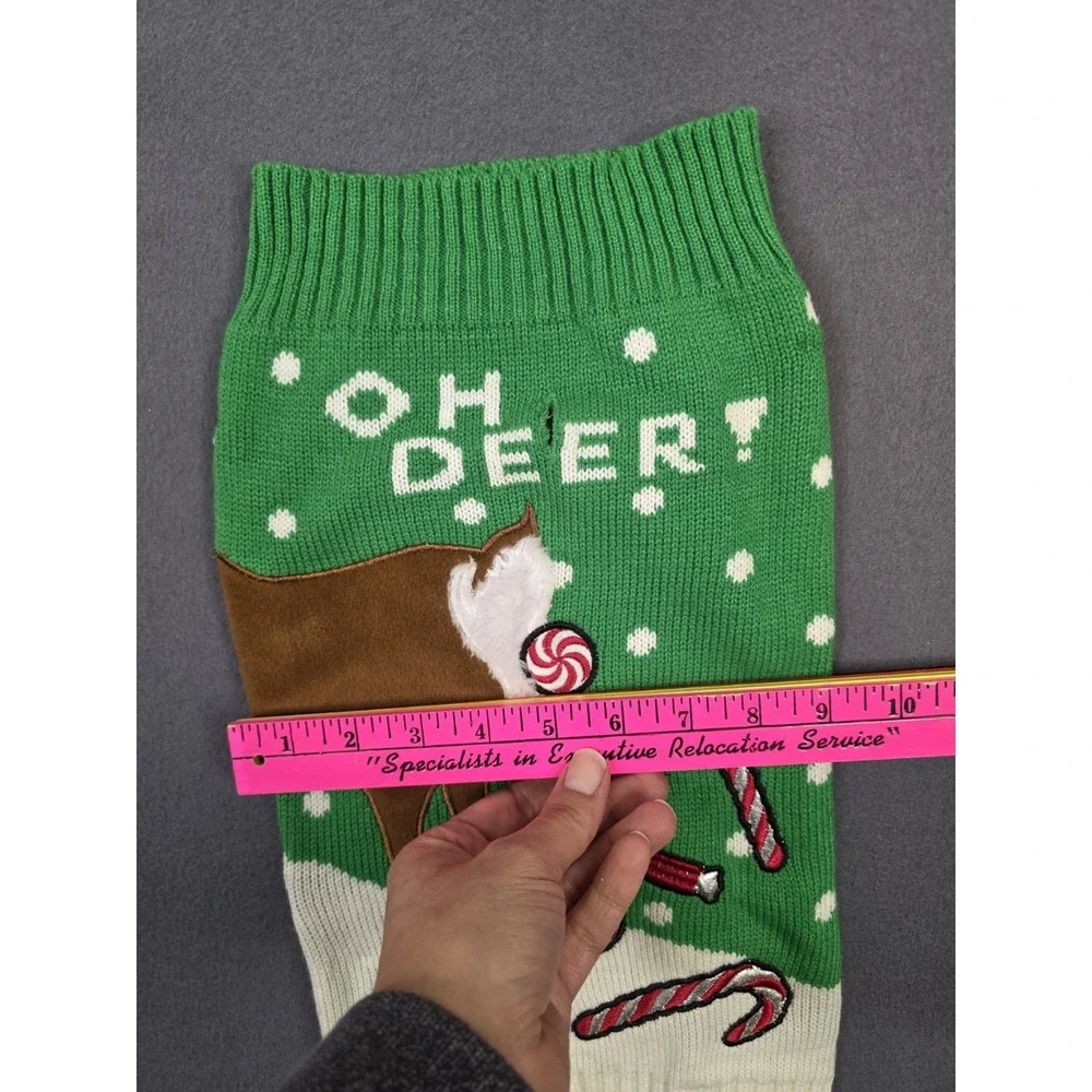 Holiday 'Oh Deer' Green & White Dog Sweater